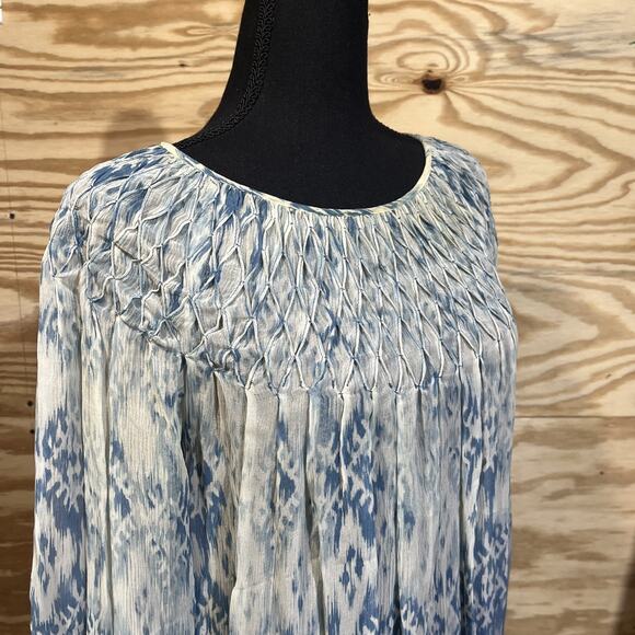 Sundance Silk Chiffon Smocked Semi-Sheer Top Blouse Geometric Ombré Size S Boho - Picture 4 of 12